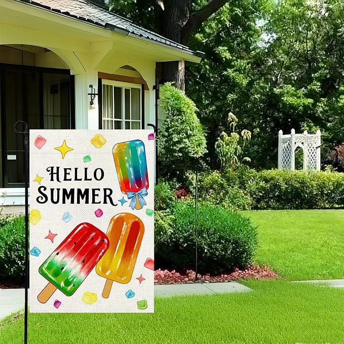 Summer Garden Flag 12x18 Inch, Popsicles Double Sided Small Burlap Flag for Yard Outdoor Decoration