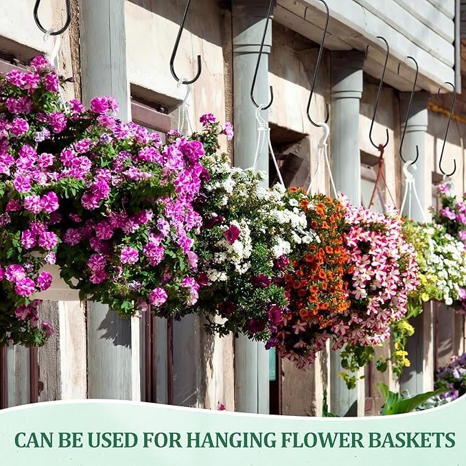 24 Pack 10 Inch Medium S Hooks for Hanging Plants & Closet Organization, Black Vinyl Coated Metal Hangers for Jeans Purses Towels Bird Feeders Heavy Duty Utility Metal Hooks