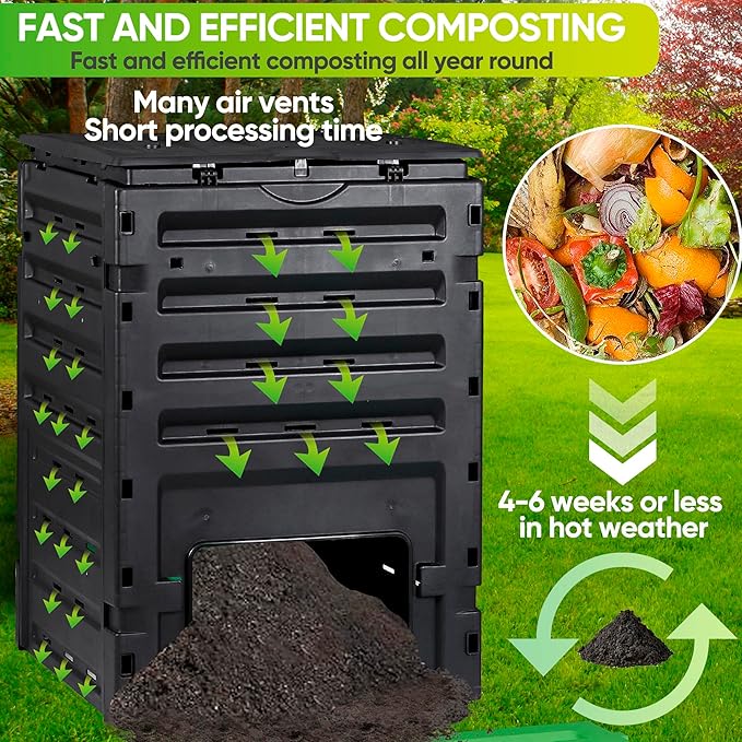 SUPER DEAL 120 Gallon Garden Compost Bin, 450L Outdoor Waste Composter with Flip-top Lid, Large Capacity BPA Free Material for Fast Creation of Fertile Soil, Easy to Assemble, Black