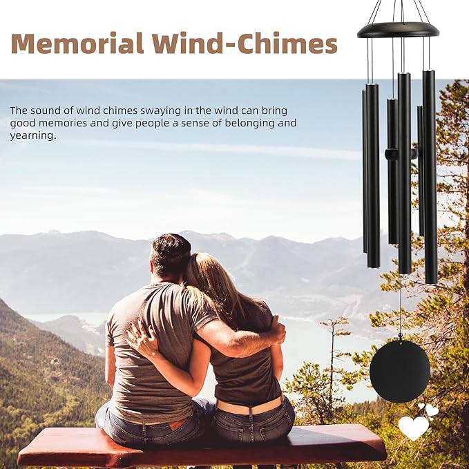 Wind-Chimes-Outdoor-Large-Decor, Deep Tone Soothing Melodic Tones Windchimes, Wind Chimes for Outside, Memorial Wind Chime Best Gift for Mom Women Grandma Neighbors（40" Black）