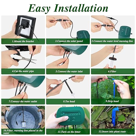 Solar Automatic Watering Kit for Garden, Automatic Drip Watering System with 15 m Watering Hose, Automatic Watering Timer for Holidays, Balconies, Flower Pots, Plants