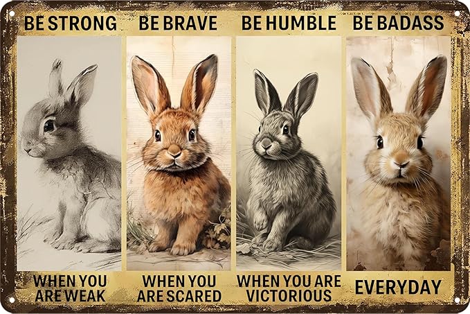Rabbit Decor Bunny Metal Tin Signs Funny Home Wall Decor Rabbit Wall Art Rabbit Christmas Gifts Bunny Room Decor Motivational Quotes Sign 8x12 Inch