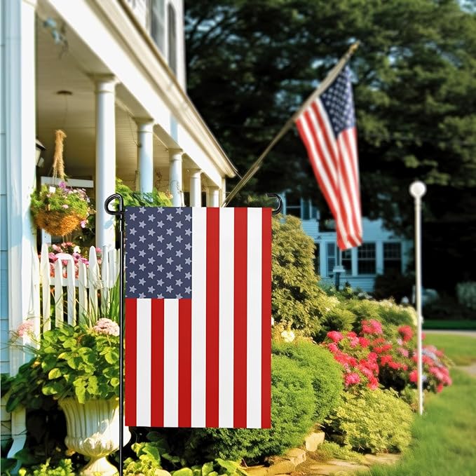 4th of July American Garden Flags 12x18 Inch Double Side Patriotic USA Independence Day Yard Flag for Outside Blue Red Decorations for Garden Party
