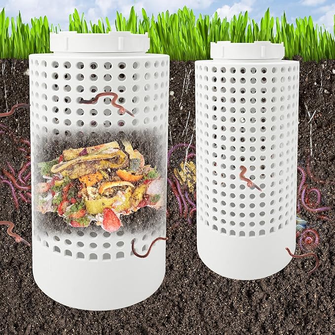 2 PCS Inground Worm Composter, Inground Worm Farm Compost Bin Kit for Raised Garden Beds at Home, Farm Compost Bin for Garden, Reducing Food Waste Composting Systems Sustainable Worm Composter.
