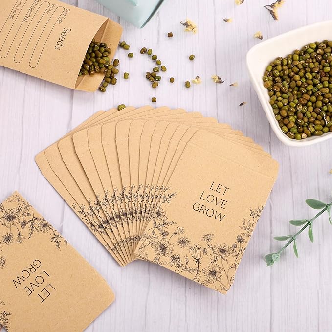 300 Pieces Seed Envelopes 3.15 x 2.36in Seed Packets Envelope with Preprinted Small Envelope Collecting Template for Flower Vegetable Seeds Storage