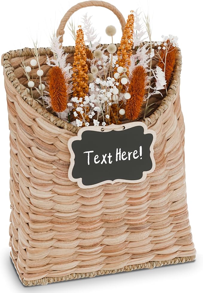Boho Woven Wall Hanging Basket – Water Hyacinth Flat Back Basket for Front Door, Wall Mounted Storage & Entryway Organizer, Rustic Farmhouse Wall Decor, Housewarming Gift