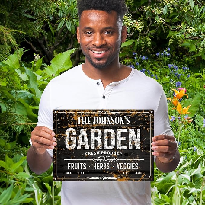 Custom Garden Sign, Personalized Text/Name for Farm and Backyard Décor Sign, 10x14 Inches, Rust Free .040 Aluminum, Fade Resistant, Made in USA by Sigo Signs