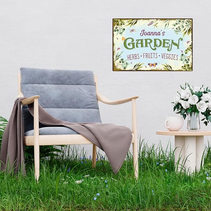 Custom Garden Sign, Present, Personalized Name for Vegetable Patch and Backyard Décor Sign, 12x18 Inches, Rust Free .063 Aluminum, Fade Resistant, Made in USA by Sigo Signs