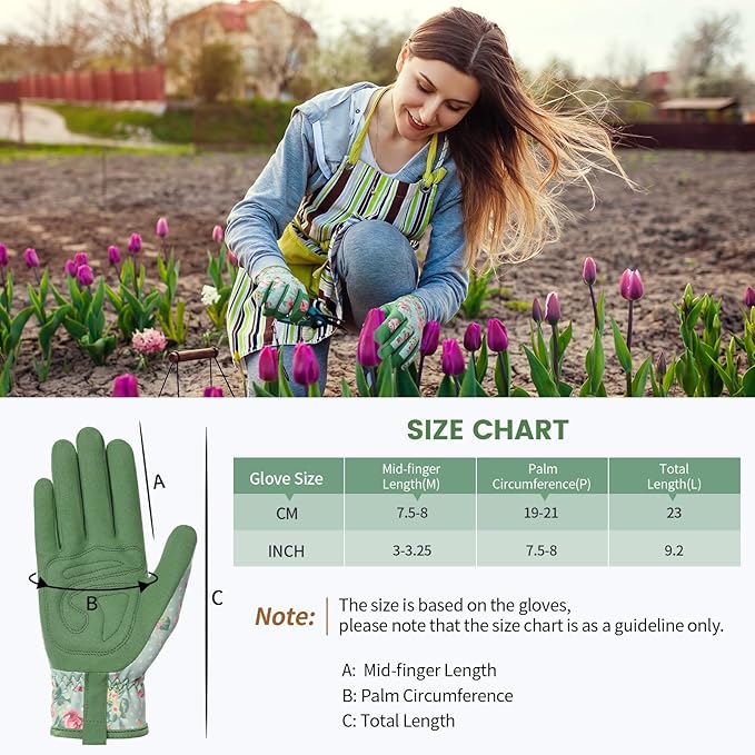 Pleneal Gardening Gloves for Women Men - Leather Garden Gloves Thorn Proof, Outdoor Protective Working Gloves for Weeding