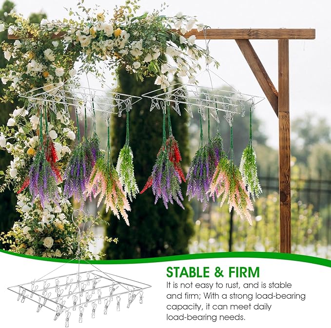 Tobeelec 4 Pcs Hanging Drying Rack for Herb Macrame Flower Drying Rack with 30 Stainless Clip Herb Dryer Hooks for Drying Herb Air Plants Spices Flowers Hydroponic Plants