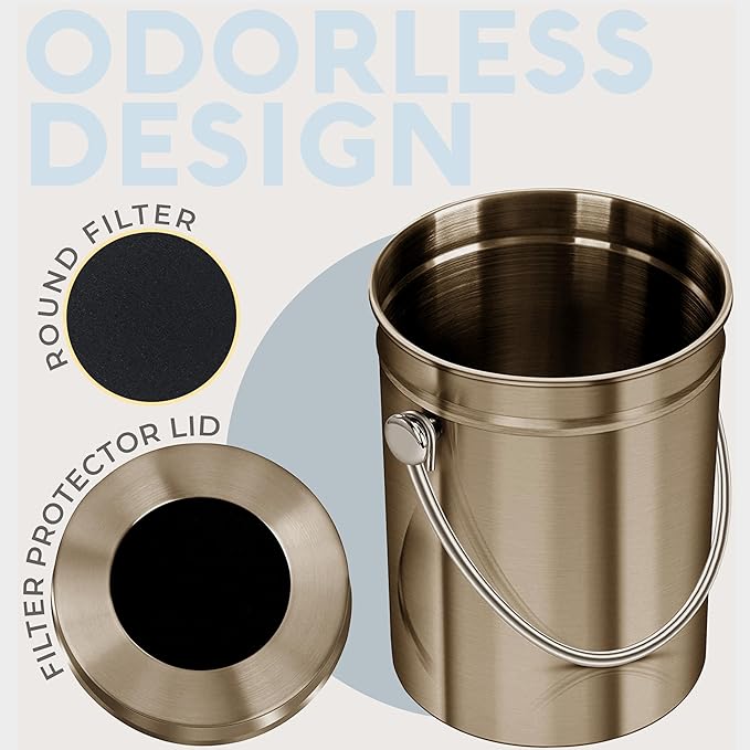 EPICA Countertop Compost Bin Kitchen | 1.3 Gallon | Odorless Composting Bin with Carbon Filters | Indoor Compost Bin with Lid | Stainless Steel Kitchen Composter for Food Scraps & Waste Recycling