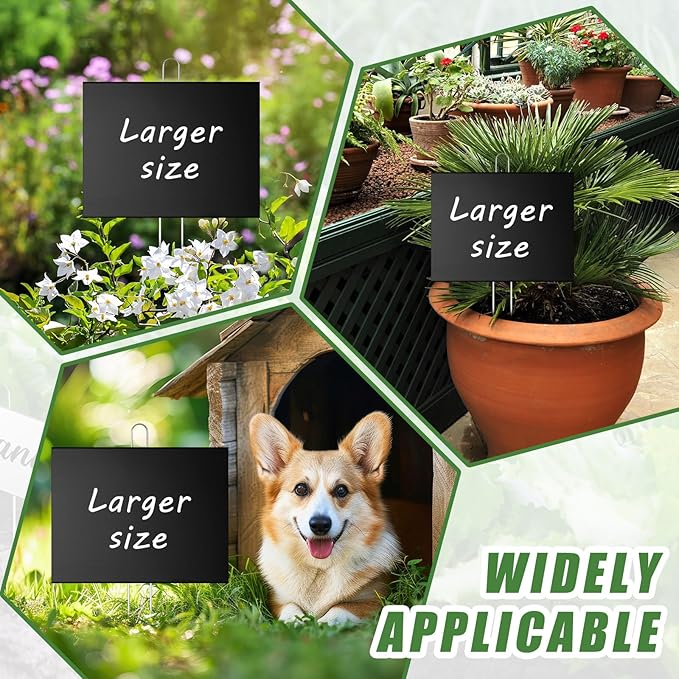 Landhoow 12 Pcs Large Garden Plant Markers Metal Plant Labels Sign 6'' x 8'' with 13'' Stake Weatherproof Waterproof Garden Sign for Outdoor Seedlings Herbs Vegetable Greenhouse, Black