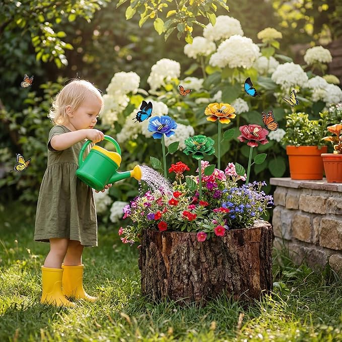 4 Pack Bee Watering Station for Garden with Beautiful Flower Design, Bee Feeders and Butterfly Feeders Combo, Outdoor Bee Baths and Bee Waterer, Gardening Essentials, Garden Decor for Outside