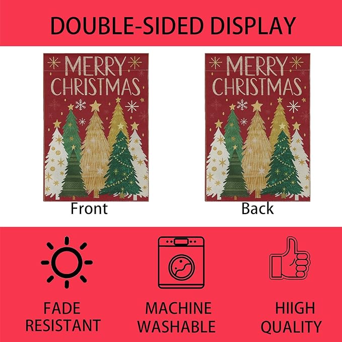 Merry Christmas Garden Flag Christmas Tree Snowflake Winter happy new year Holiday Farmhouse Yard Outdoor Decorative Flag 12x18 Inch Double Sided