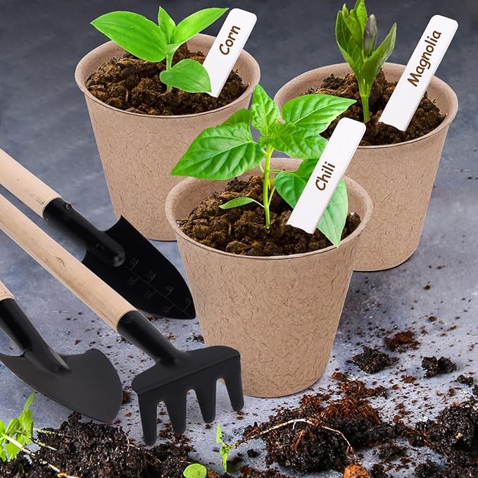 3” Peat Pots Seedling Pots Plant Starters Bulk 100 Pack Seed Starter Pots Biodegradable Plant Cups with Labels, Mini Seedling Tools for Garden Germination Nursery Pot