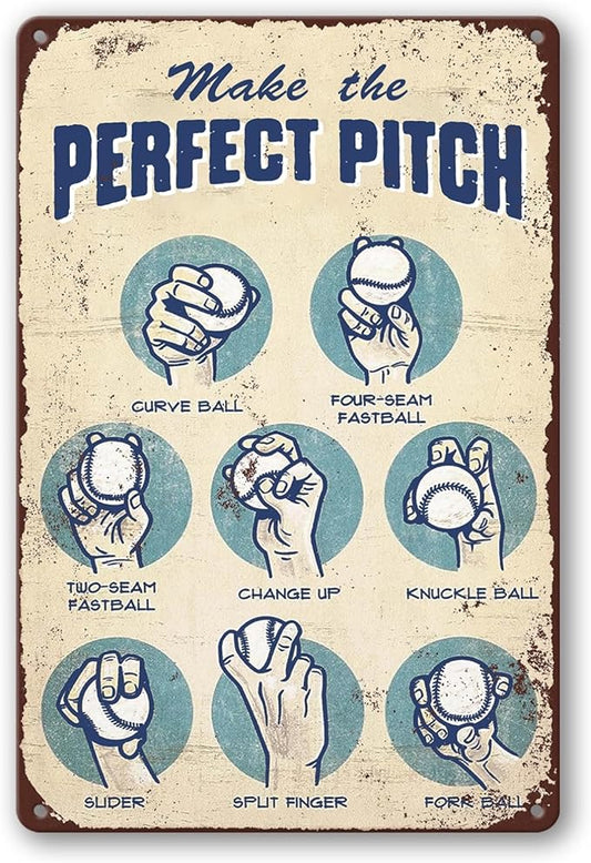 Vintage Baseball Sign Baseball Decor For Boys Room Coach Gifts For Men Baseball Posters Baseball Wall Art Decor For Boys Bedroom Baseball Pitching Grips And Baseball Skills Tin Metal Signs 8x12 Inch