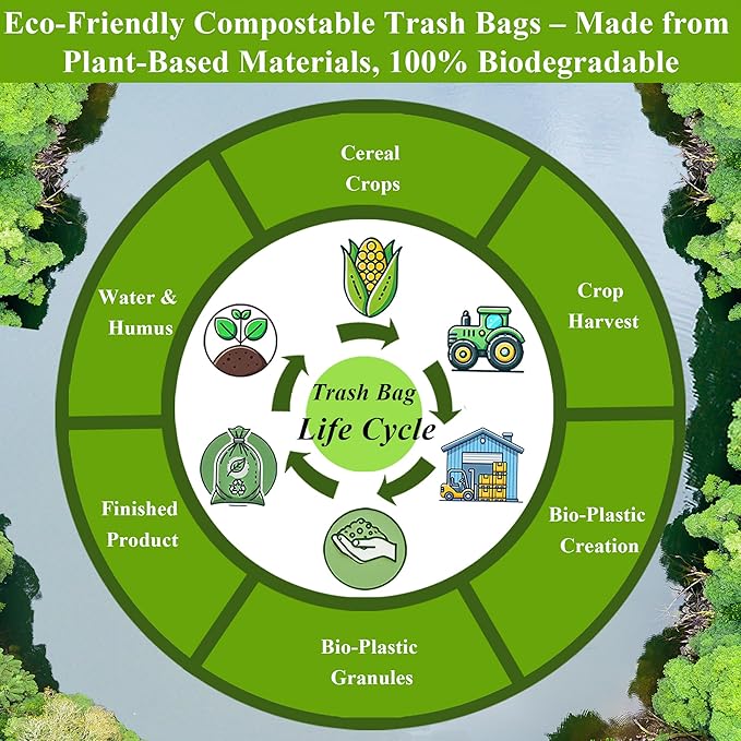 C Crystal Lemon 50 Count Biodegradable Kitchen Food Waste Bags - 6 Gallon Scraps Bags - Heavy Duty Compostable Waste Bags for Kitchen - Unscented Trash Bags 6 Gallon for Yard, Food (Pack of 2)