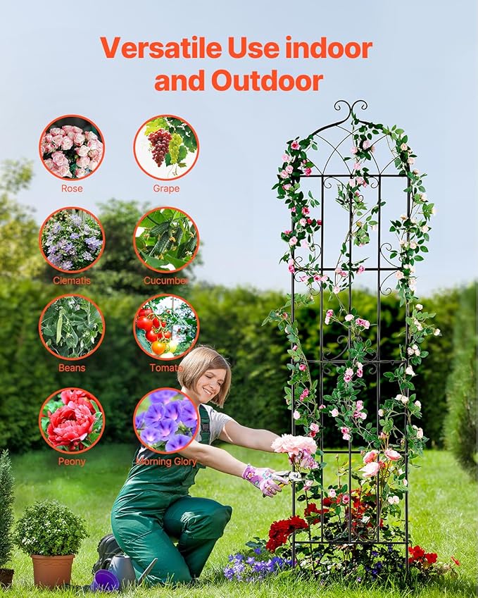 VEVOR Garden Trellis for Climbing Plants, 87 x 20 in, 4 Packs Rustproof Metal Garden Flower Rose Trellis, Outdoor Climbing Clematis Trellis Cucumbers Support for Courtyards Lawns