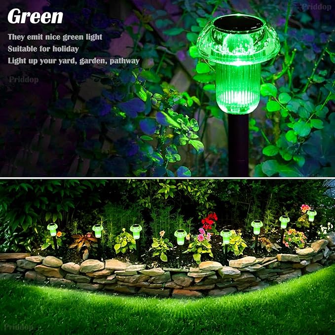 Solar Lights Outdoor Pathway Waterproof 8 Pack Green LED Green Stake Acrylic Mushroom Decorative Garden Lights for Yard Landscape Patio Outside Decorations