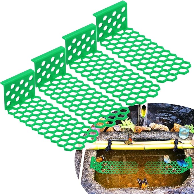 4-Pack Floating Bee Island, 18x6cm/7.09x2.36 Inch Plastic Floating Bee Watering Station for Feeding/Butterfly Bath/Outdoor Garden Decor [Green]