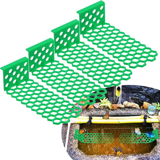 4-Pack Floating Bee Island, 18x6cm/7.09x2.36 Inch Plastic Floating Bee Watering Station for Feeding/Butterfly Bath/Outdoor Garden Decor [Green]