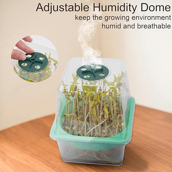 Microgreen Growing Trays, 5" x 5" Sprouting Tray with Humidity Dome, 1.2 mm Small Mesh Holes, BPA Free, Sprouter Kit for Growing Mirco Seeds, Like Broccoli, Alfalfa, Radish, Clover - 6 Pack | Clear
