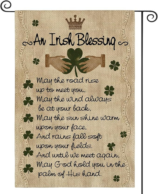 AVOIN colorlife St Patricks Day Garden Flag 12x18 Inch Double Sided Outside, An Irish Blessing Quote Welcome Yard Outdoor Flag