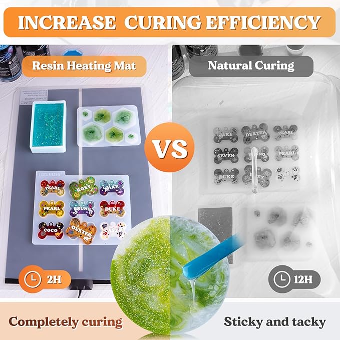 LET'S RESIN Upgrade Resin Heating Mat, Faster Curing Auto-Off Lightweight Heating Mat with Timer & Elastic Silicone Mat, Undeformed Quick Resin Dryer, Supplies for Silicone Molds