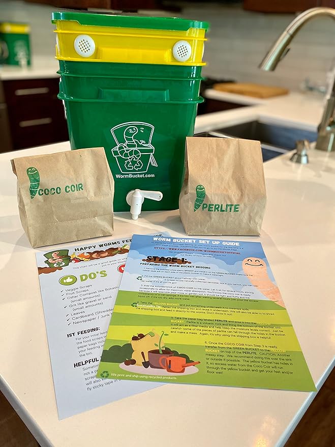 Worm Bucket Indoor Composting Starter Kit – Compact Worm Farm for Classrooms, Homeschool, and Apartments – STEM Project - Make Organic Worm Castings & Worm Tea