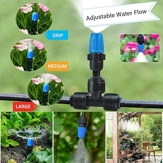 243FT Drip Irrigation Kit, Drip Irrigation System with 1/2'' Hose1/4 Drip Irrigation Tubing, 2025New Quick-Connect, Three Adjustable Nozzle Types for Garden Greenhouse Flower Bed Patio Lawn