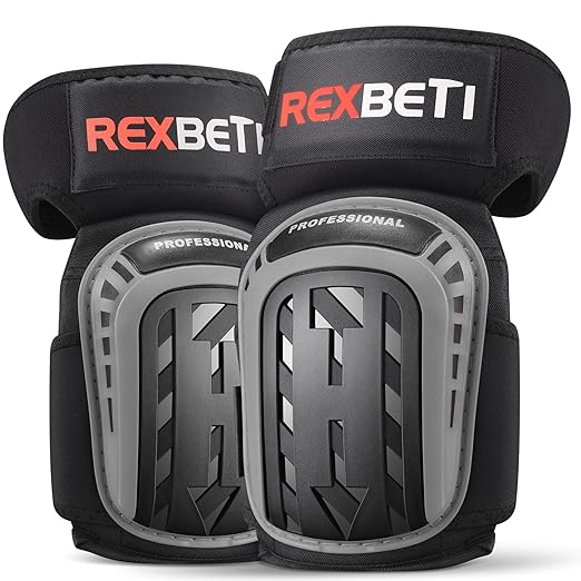 REXBETI Knee Pads for Work, Construction Knee Pads for Men, Heavy Duty Comfortable Anti-slip Foam Gel for Gardening Flooring and Cleaning, Strong Stretchable Straps, Gray
