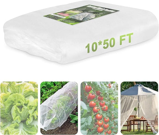 Garden Netting, 10x50 FT Ultra Fine Mesh Netting Pest Barrier Protection Bird Net Plants Cover for Vegetables Fruits Flowers Crops Greenhouse Row Cover Raised Bed Garden Patio Mesh Netting (1 Pack)
