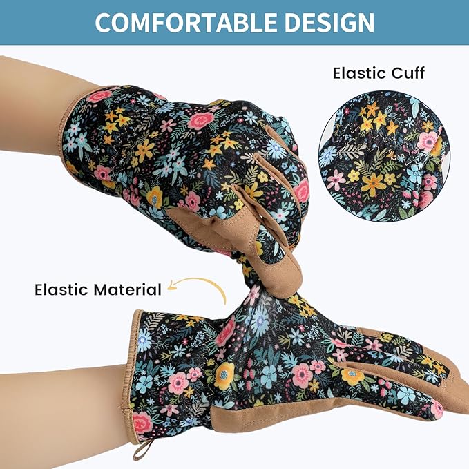 Pleneal Gardening Gloves for Women - Leather Garden Gloves Thorn Proof, Outdoor Protective Working Gloves