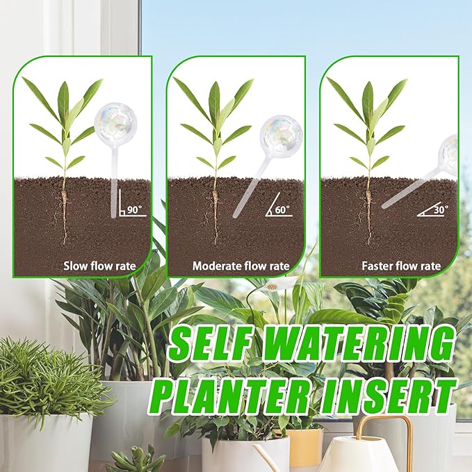 6Pcs Plant Watering Globes,Iridescent Rainbow Glass Self Watering Planter Insert,Clear Watering Bulbs for Indoor,Outdoor,Flowerpot,Hanging Plants,Home Garden(3 Large+3 Small)