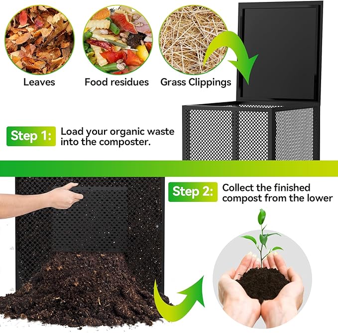 Compost Bin Outdoor with Lid - Large 93/130 Gal Composter 2-in-1 Design, Heavy-Duty Galvanized Steel Perforated Sheet with Rust-Proof Coating, Versatile Outdoor Fence, for Garden, Yard & Kitchen Waste