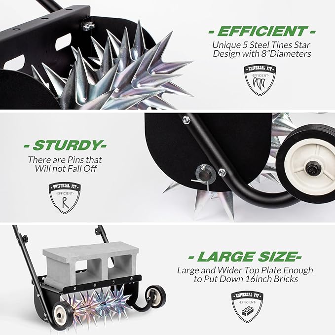 Suchtale 18-Inch Push Spike Aerator, Heavy Duty Rolling Lawn Aerator, Rotary Spike Lawn Aerator, Manual Aeration Equipment with Steel Handle, Suitable for Lawns, Garden, and Yard Grass Aeration