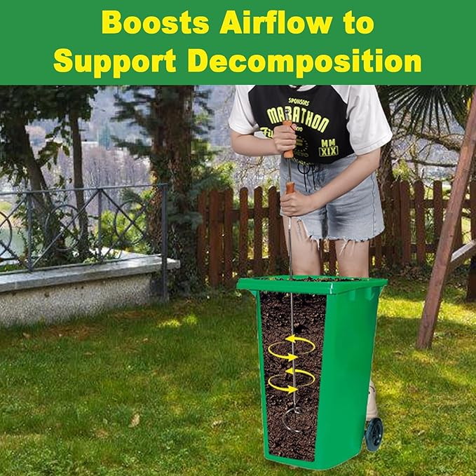 Stainless Steel Compost Aerator Tool – Manual Compost Turner for Outdoor Tumbler Bins, Rotating Mixing Tool