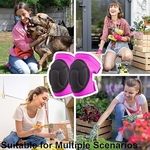 2 Pairs Women's Gardening Knee Pads for Work, Waterproof Kneepads with Thick Foam Padding for Kneeling on Concrete Floors, Soft Cushion Knee Pad for Cleaning, Flooring, Crawling, Weeding, Pink M