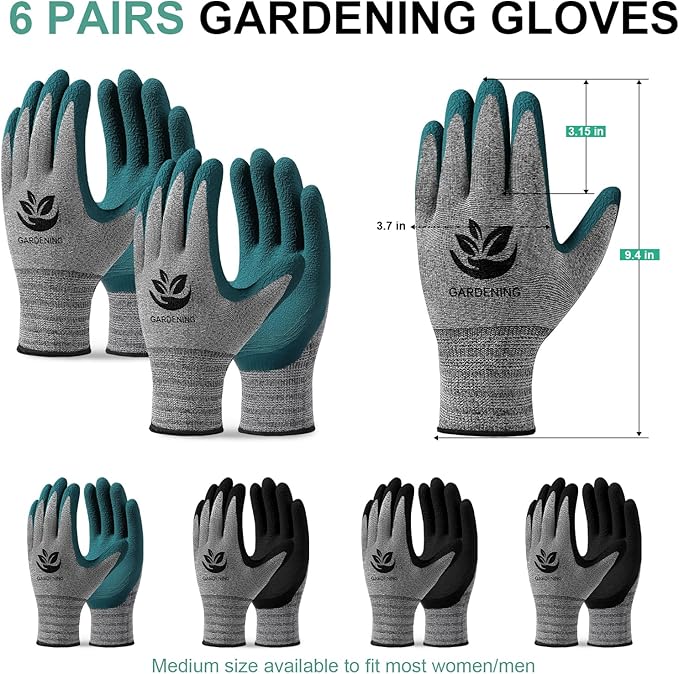 Trifabricy Garden Gloves for Women/Men - 6 Pairs Latex Gardening Gloves with Grip, Protective Work Gloves for Lawn Yard