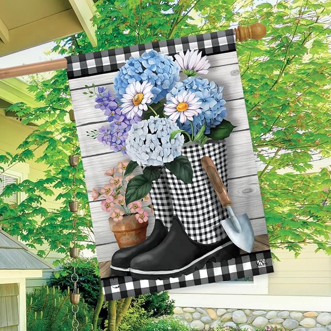 Checkered Garden Boots Spring House Flag 28 x 40 Briarwood Lane
