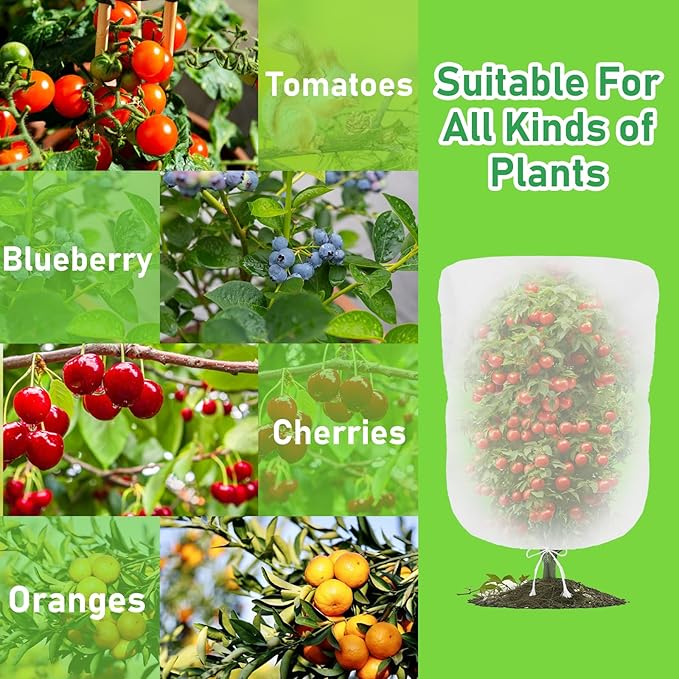 Evoio Bird Netting for Garden Blueberry Bushes Fruit Tree Netting Cover Plant Protection Mesh Bags with Drawstring, 4 Pack 2.3 x 3.5 ft Shrubs Bush Tomato Strawberry Berry Barrier Protectors Net