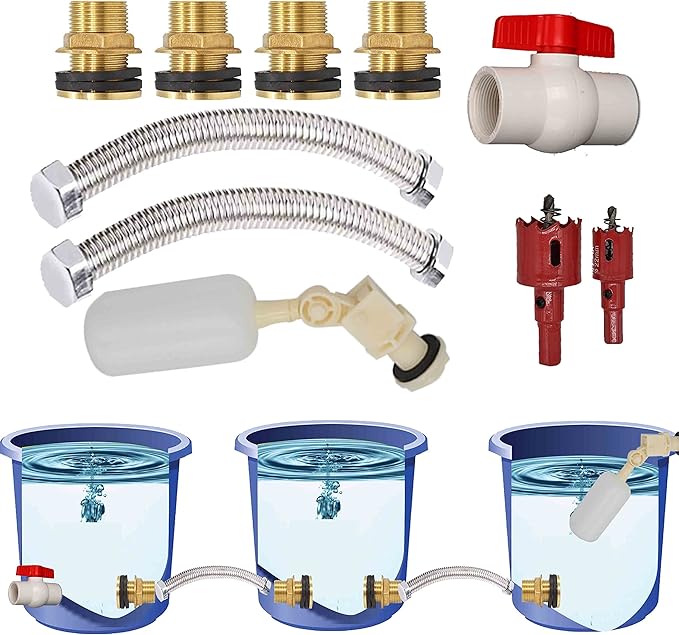 Rain Barrel Collection Kit - Prevent Overflow, 3/4" Bulkhead Fitting, Garden Hose Adapter, Float Valve, Spigot