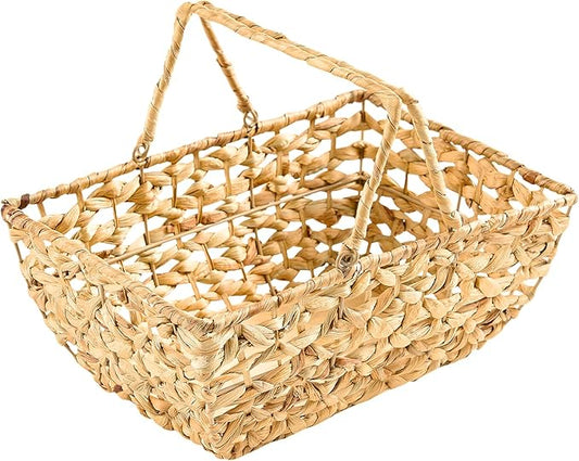 Wicker Picnic Basket with Handles, Wicker Baskets with Wooden Base for Picnic, Camping & Storage Basket