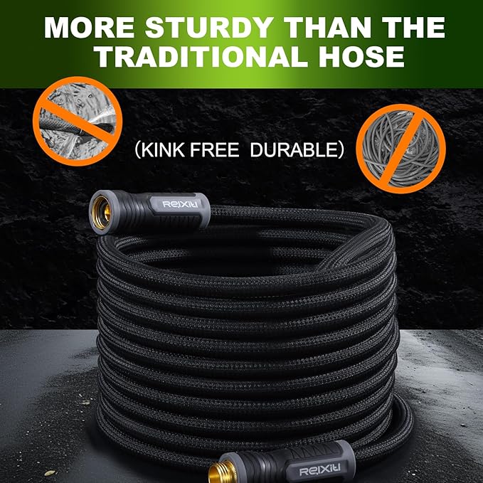 Relxitl Garden Hose, Flexible Water Hose, Ultra Lightweight Non-Expanding hose with 10 Function Sprayer, Leak proof, Pressure Resistant for Yard, Outdoor (Black, 50FT)