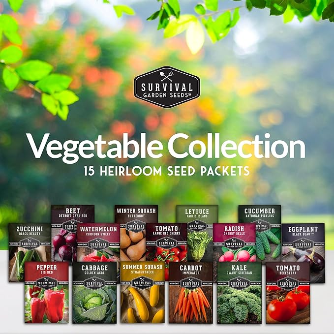 Vegetable Garden Seed Vault for Planting – 15 Pack Collection | Heirloom Non-GMO Family Garden Kit & Gift – Tomato, Lettuce, Cucumber & Squash – Indoor or Outdoor Growing – Survival Garden Seeds