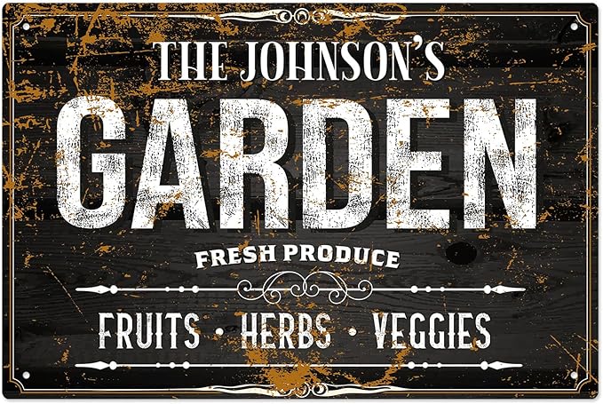 Custom Garden Sign, Personalized Text/Name for Farm and Backyard Décor Sign, 12x18 Inches, Rust Free .063 Aluminum, Fade Resistant, Made in USA by Sigo Signs