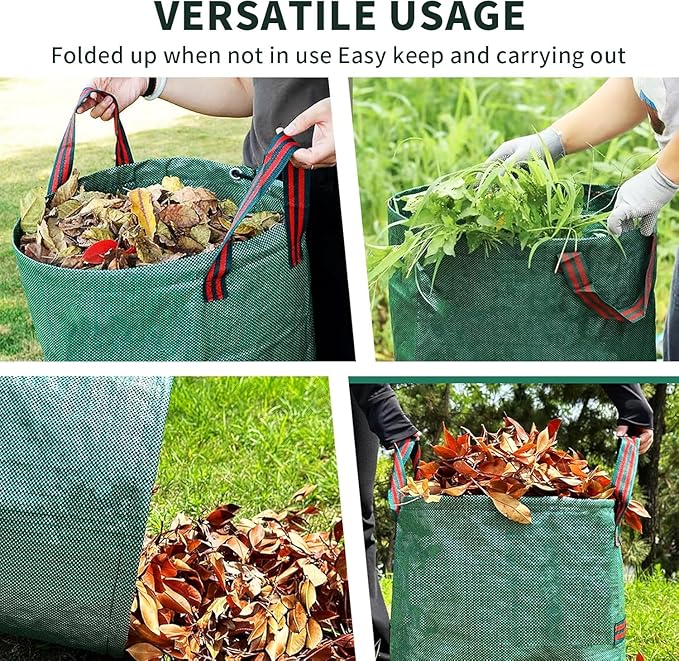 2 Pack Yard Waste Bags, 32 Gallon Lawn and Leaf Bags, Reusable Heavy Duty Garden Bags for Collecting Leaves, Waste Container for Clean Up Outdoor Debris Leaves Grass Clippings