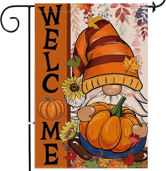 Fall Gnome Garden Flag, Fall Decor Gnomes Yard Flag 12x18 Double Sided Autumn, Autumn Garden Flags Pumpkin Leaves Signs Home Decorations Rustic Welcome Outdoor Farmhouse Thanksgiving