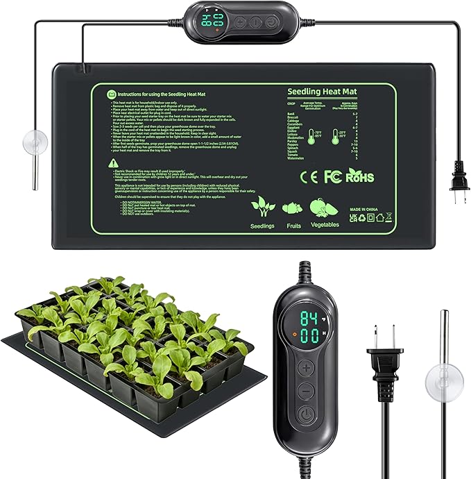 Seedling Heat Mat with Thermostat Controller for Plants Heating Pad Seed Starting Heating Warming Pad Temperature and Auto Off Timer Waterproof Warmer Fermentation Indoor Greenhouse Heater