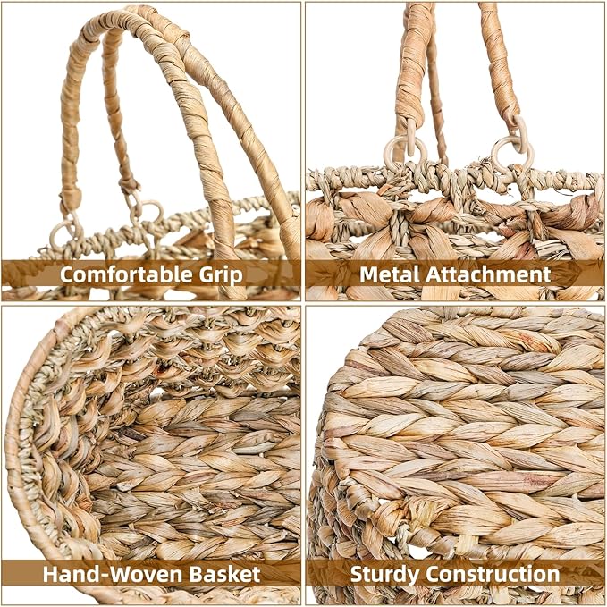SOUJOY 2 Pack Wicker Picnic Basket with Handle, Natural Hand Woven Rattan Easter Baskets, 13" and 11" Nesting Gift Baskets for Outdoor, Camping, Garden, Wedding, Home Organization